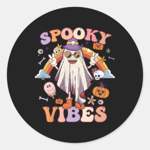 Sticker Rond Vibes éffrayant Ghost Retro Super Halloween Femmes