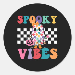 Sticker Rond Vibes éffrayant Ghost Retro Super Halloween Femmes
