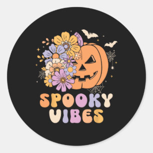 Sticker Rond Vibes éffrayantes Costume Citrouille Halloween Ret