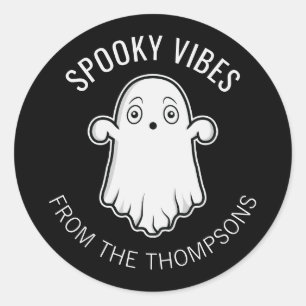 Sticker Rond Vibes éffrayantes Ghost Halloween Noir Et Blanc