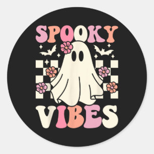 Sticker Rond Vibes éffrayantes Halloween Ghost Costume Rétro Su