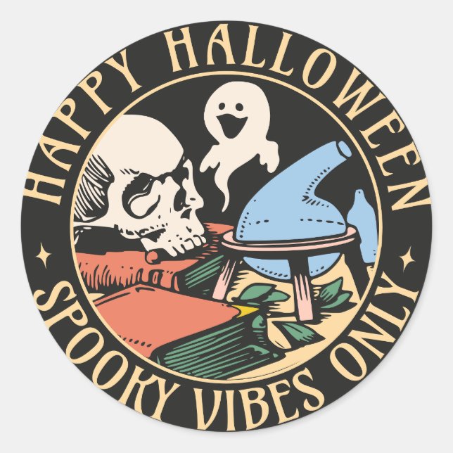 Sticker Rond Vibes éffrayantes uniquement Halloween Vintage (Devant)