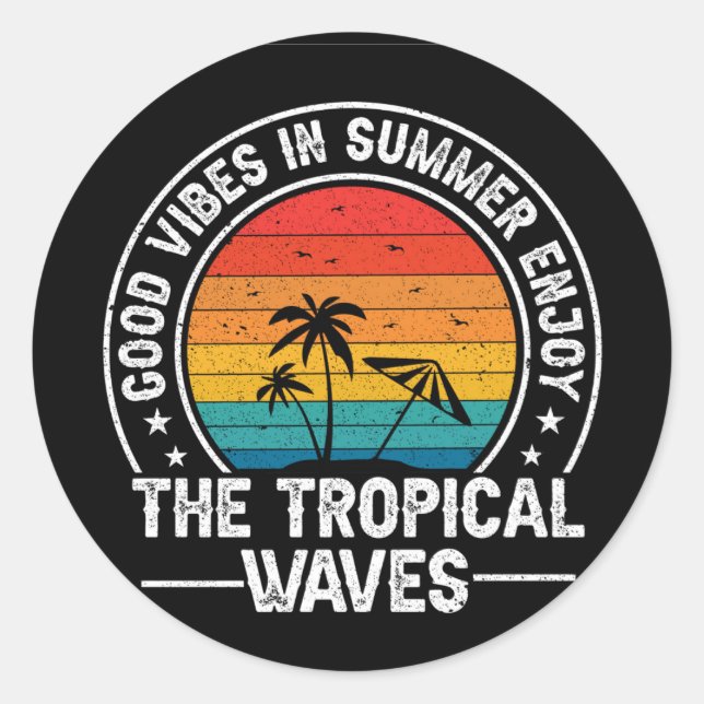 Sticker Rond Vibes Été Vagues Tropicales (Devant)