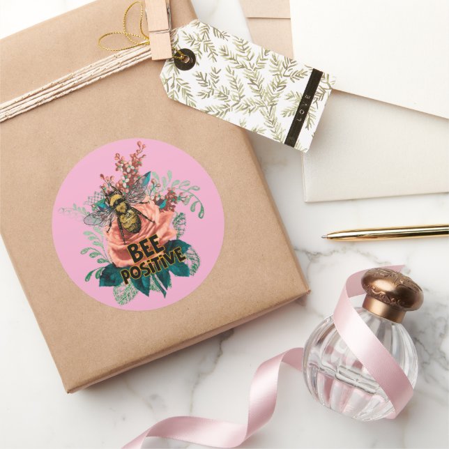 Sticker Rond Vibes florales positives des abeilles (Cadeaux)