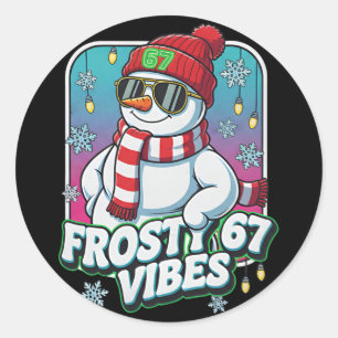 Sticker Rond Vibes Glacials 67 Bonhomme de Neige Noël