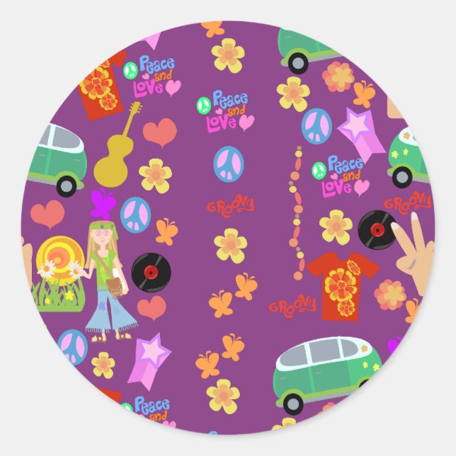 Sticker Rond Vibes hippies super violet Motif Art (Devant)