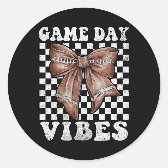 Sticker Rond Vibes Jour Coquette Bow Football Mama Football (Devant)