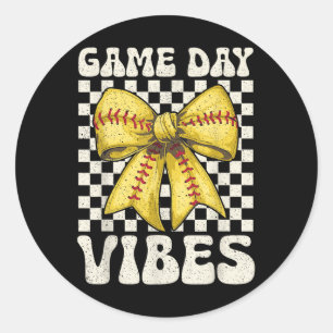 Sticker Rond Vibes Jour Super Coquette Bow Softball Femmes