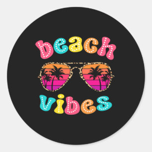 Sticker Rond Vibes Plage Sungles été Retro Cute Girl Femmes K