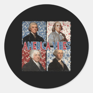 Sticker Rond Vibes Retro 4 juillet présidents Histoire américai