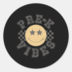 Sticker Rond Vibes Rétro Pré-maternelle Enseignant Élève 1er Jo