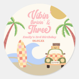 Sticker Rond Vibin' & Trois Surfs Board Rose 3ème anniversaire 