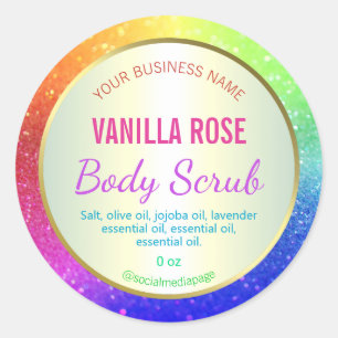 Sticker Rond Vibrant Arc-en-ciel coloré Parties scintillant Éti