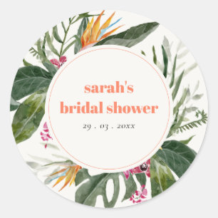 Sticker Rond Vibrant Blush Boho Tropical Floral Fête de Mariage