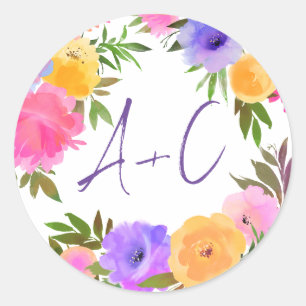 Sticker Rond Vibrant Décontracté Magenta Violet Jaune
