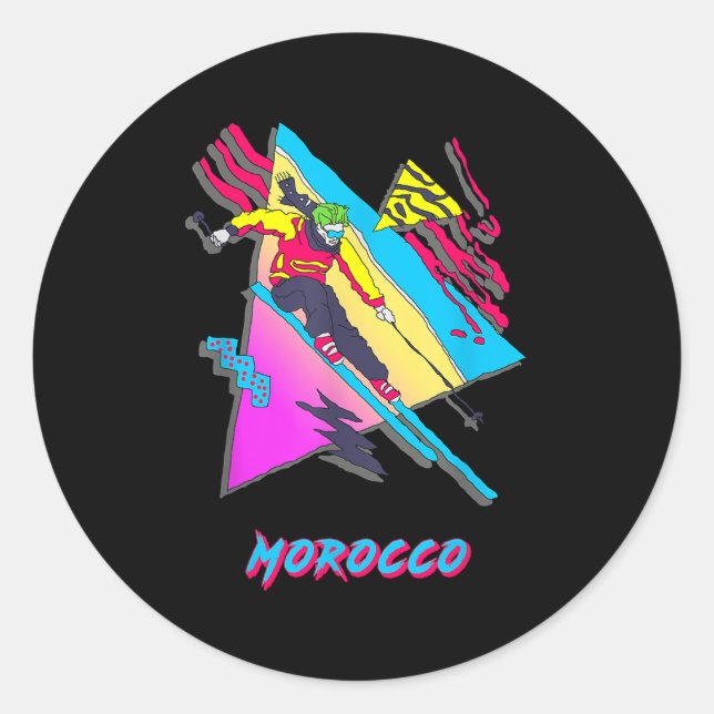 Sticker Rond Vibrant Maroc Ski Ski Ski Aventure Graphique (Devant)