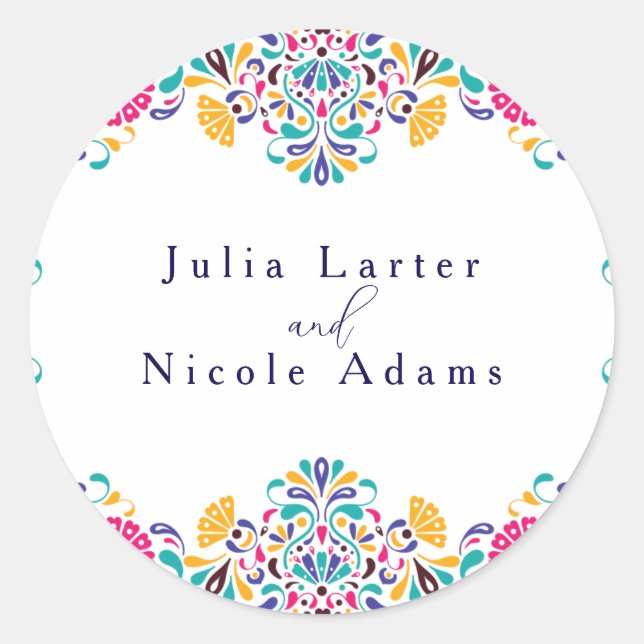 Sticker Rond Vibrant mexicaine Fiesta Style Mariage arc-en-ciel (Devant)