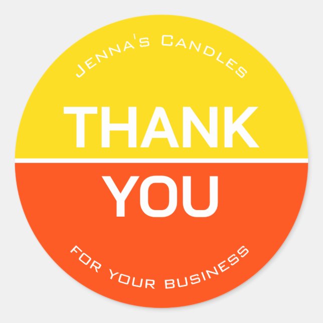 Sticker Rond Vibrant Neon Orange Jaune Nom de la société Merci (Devant)