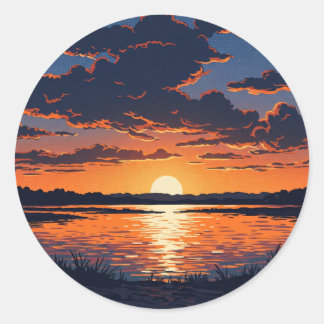 Sticker Rond Vibrant Orange Lake Sunset View