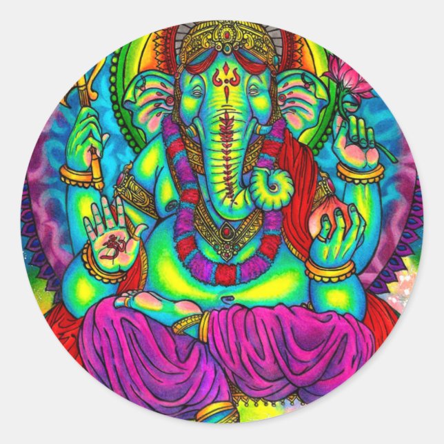 Sticker Rond Vibrant peinture couleur Ganesh (Devant)