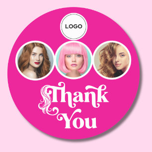 Sticker Rond Vibrant Pink 3 Photo Coiffeur Logo Merci