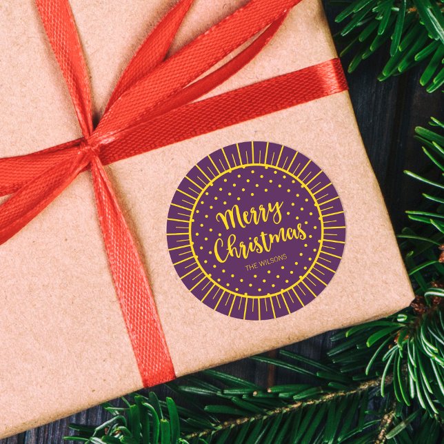 Sticker Rond Vibrant Purple Starburst Script Joyeux Noël (Créateur téléchargé)