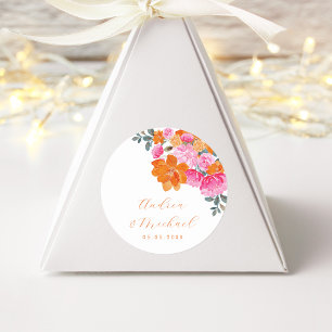Sticker Rond Vibrant Rose Orange Floral Été Mariage personnalis