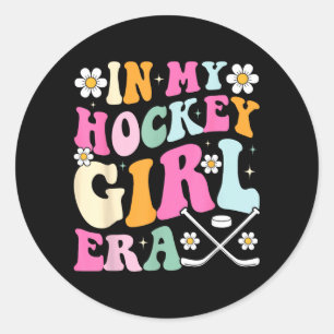 Sticker Rond Vibrations de fille de hockey Vintage journée de m