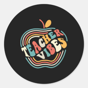 Sticker Rond Vibrations d'enseignant Rétro Premier 1er Jour d'É