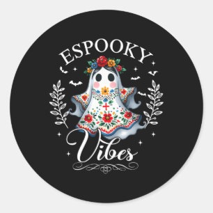 Sticker Rond Vibrations Espooky Maestra Halloween Espagnol Mexi