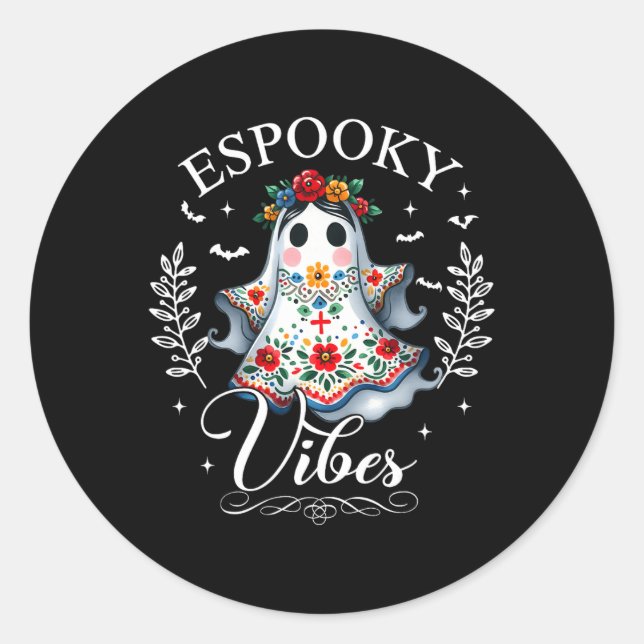 Sticker Rond Vibrations Espooky Maestra Halloween Espagnol Mexi (Devant)