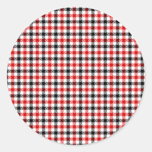 Sticker Rond Vichy Rouge Noir et Blanc à Carreaux