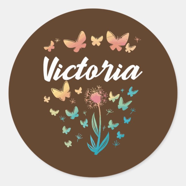 Sticker Rond Victoria Birthday Sister Butterfly Dandelion Nom (Devant)