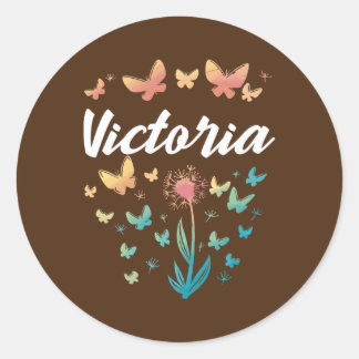 Sticker Rond Victoria Birthday Sister Butterfly Dandelion Nom
