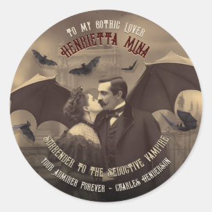 Sticker Rond Victorian Dracula Séductive Romantic Kiss