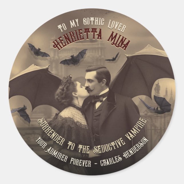 Sticker Rond Victorian Dracula Séductive Romantic Kiss (Devant)