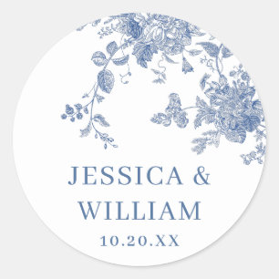Sticker Rond Victorian Dusty Blue French Garden Floral Mariage