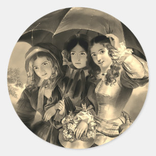 Sticker Rond Victorian fille parapluie pluie jour de pluie