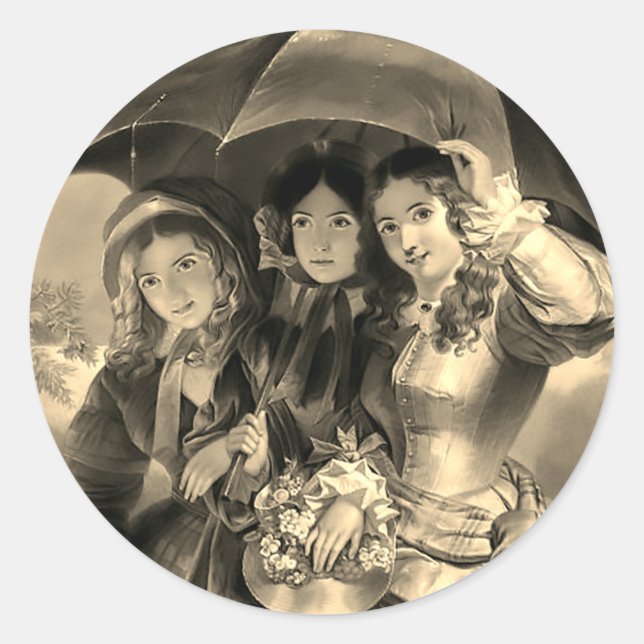 Sticker Rond Victorian fille parapluie pluie jour de pluie (Devant)