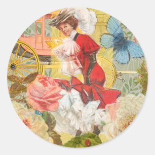 Sticker Rond Victorian Lady Woman Fun Carriage