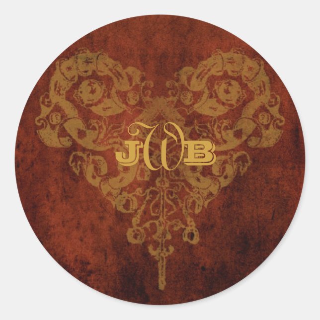Sticker Rond Victorian Steampunk Gears Heart Monogramme (Devant)