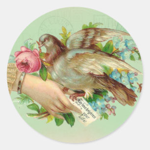 Sticker Rond Victorian Valentine Bird et rose