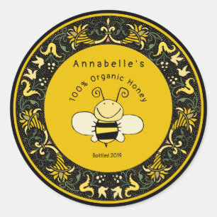 Sticker Rond Victorien Border Mignonne Abeille à Miel