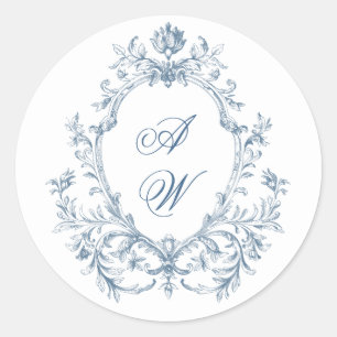Sticker Rond Victorien Ornate Grace Floral Dusty Mariage bleu