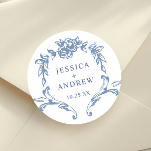 Sticker Rond Victorien Ornate Grace Floral Dusty Mariage bleu