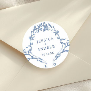 Sticker Rond Victorien Ornate Grace Floral Dusty Mariage bleu