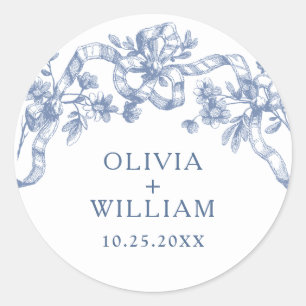 Sticker Rond Victorien Ornate Grace Floral Dusty Mariage bleu