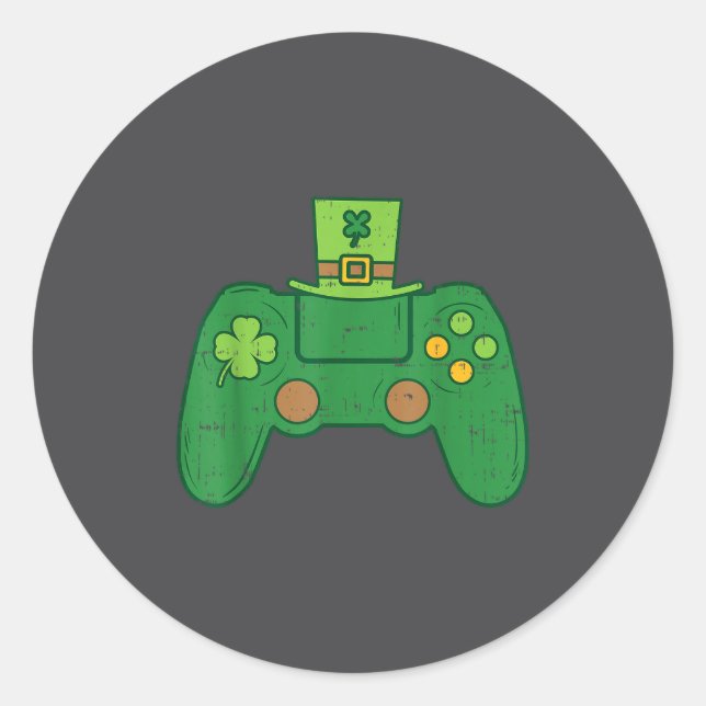 Sticker Rond Video Game Controller Irish Gamer Boys St Patricks (Devant)