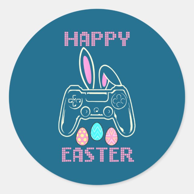 Sticker Rond Video Game Easter Bunny Gaming Controller Gamer Bo (Devant)