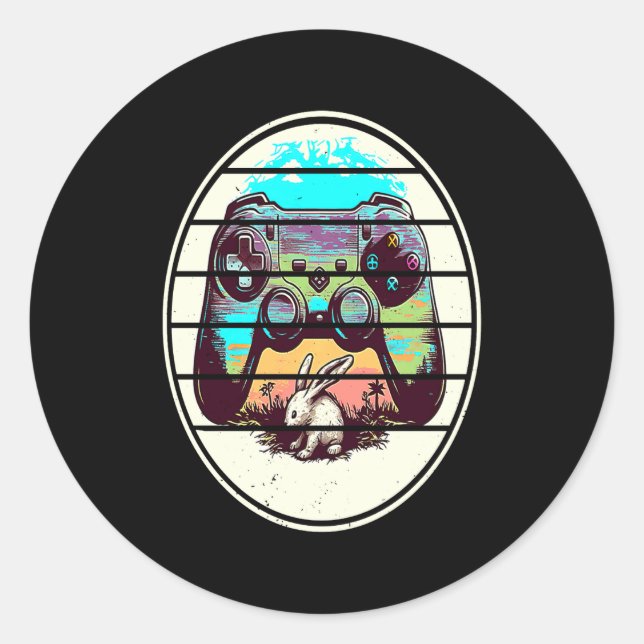 Sticker Rond Video Game Easter Bunny Gaming Controller Gamer Bo (Devant)